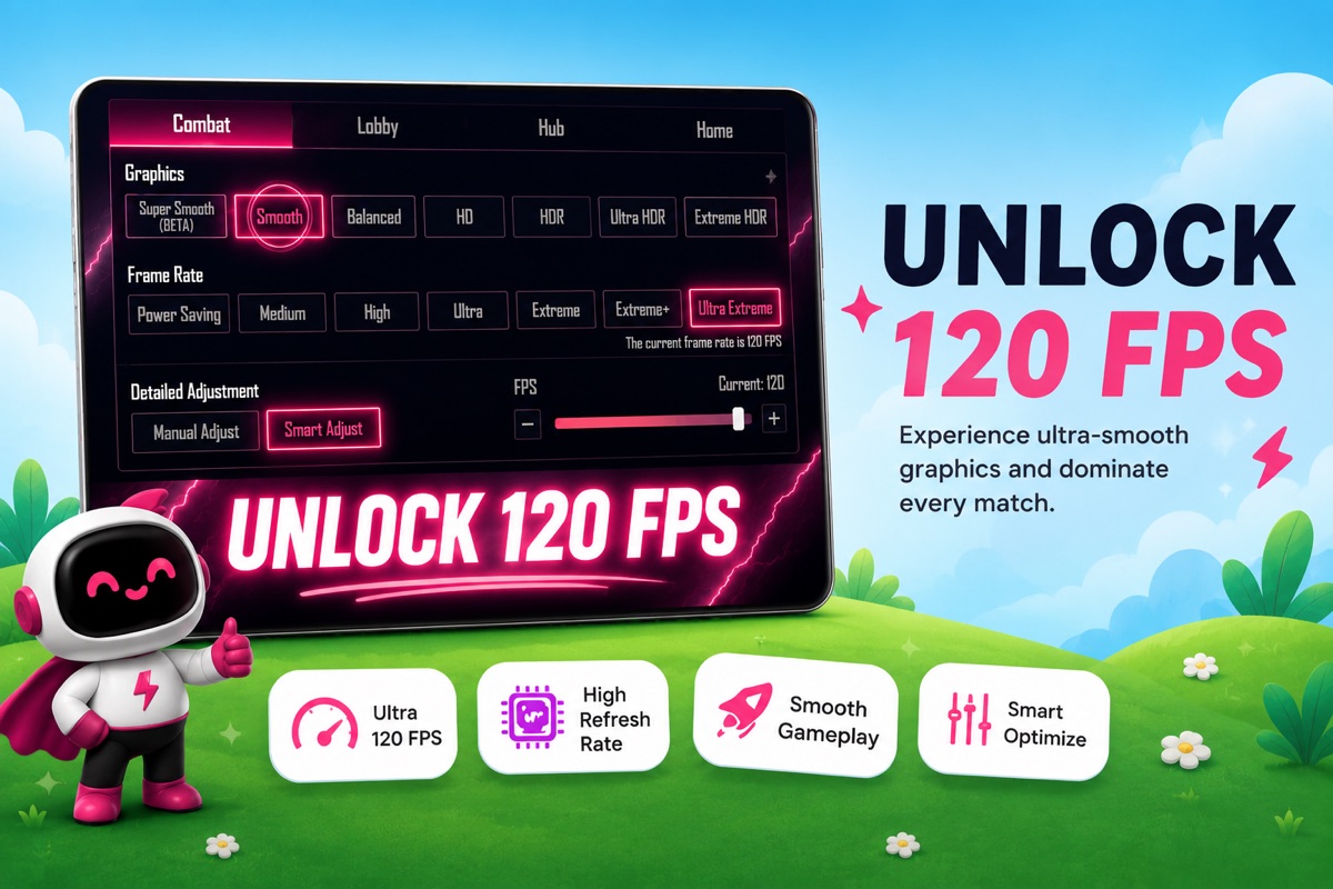 The in-game graphics panel after unlocking, with the Frame Rate row showing Ultra Extreme selected and the note that the current frame rate is 120 FPS